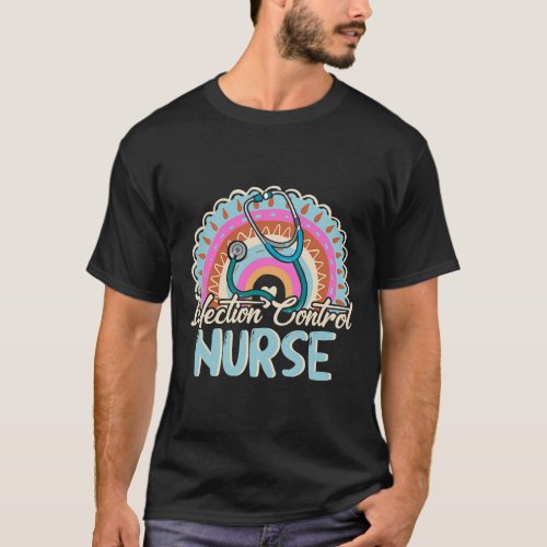 Infection Control Nurse Rainbow Boho Stethoscope H T_Shirt