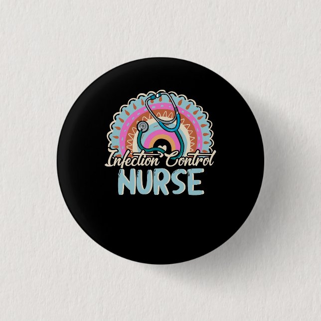 Infection Control Nurse Rainbow Retro Style Rainbo Button (Front)