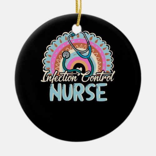 Infection Control Nurse Rainbow Retro Style Rainbo Ceramic Ornament