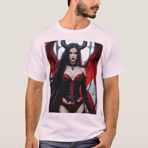 Infernal Elegance Enchanting Red Demoness Design T_Shirt