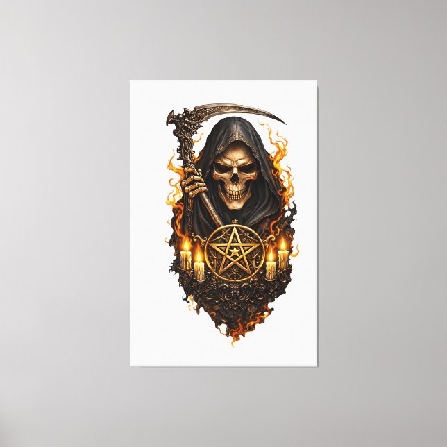 Infernal Skull of the Reaper – Gothic Fire Art Canvas Print (Front)