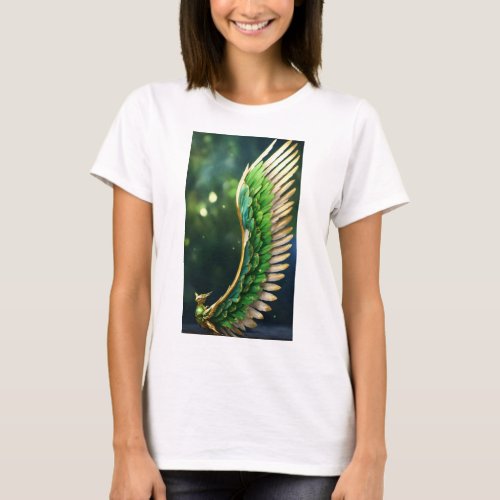 Inferno GuardianMajestic Angel Wings Green Color  T_Shirt