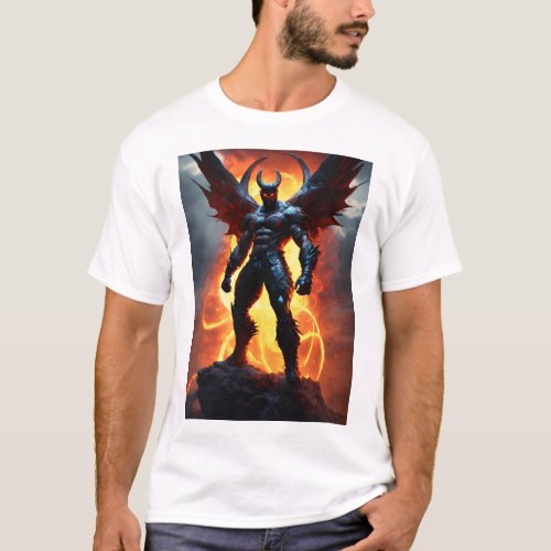 Inferno Guardian Male Devil Angel Design Tattoo T_Shirt