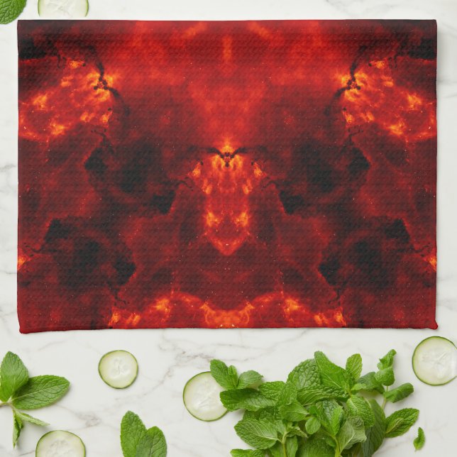 Inferno Nexus – Fiery Kaleidoscope Art Kitchen Towel (Folded)