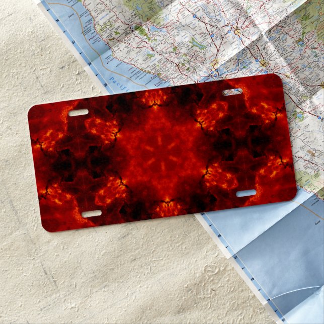 Inferno Nexus – Fiery Kaleidoscope Art License Plate (In Situ)