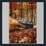 Inferno Run – Black Velocity Through Autumn Flame Acrylic Print<br><div class="desc">A matte black sports car rips through a dense autumn forest, its engine screaming as it carves impossible lines between towering trees. A storm of golden, crimson, and fiery orange leaves erupts in its wake, caught in a chaotic dance of speed and color. The camera hugs tight behind, dipping and...</div>