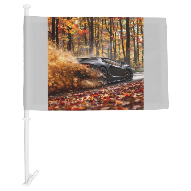 Inferno Run – Black Velocity Through Autumn Flame Car Flag (Front)