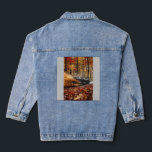 Inferno Run – Black Velocity Through Autumn Flame Denim Jacket<br><div class="desc">A matte black sports car rips through a dense autumn forest, its engine screaming as it carves impossible lines between towering trees. A storm of golden, crimson, and fiery orange leaves erupts in its wake, caught in a chaotic dance of speed and color. The camera hugs tight behind, dipping and...</div>