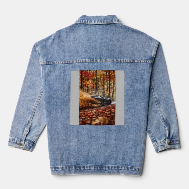 Inferno Run – Black Velocity Through Autumn Flame Denim Jacket (Back)