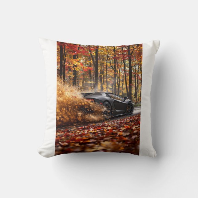 Inferno Run – Black Velocity Through Autumn Flame Throw Pillow (Front)