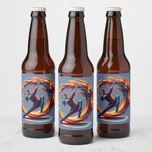 Inferno Spin – Fiery Breakdance Art Beer Bottle Label (Bottles)