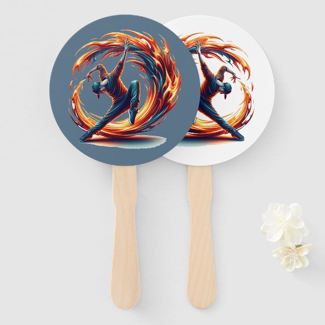 Inferno Spin – Fiery Breakdance Art Hand Fan (Front and Back)