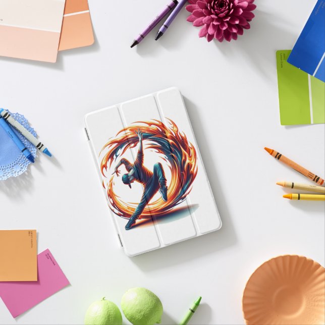 Inferno Spin – Fiery Breakdance Art iPad Mini Cover (In Situ)