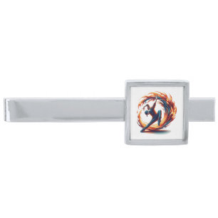 Inferno Spin – Fiery Breakdance Art Silver Finish Tie Bar
