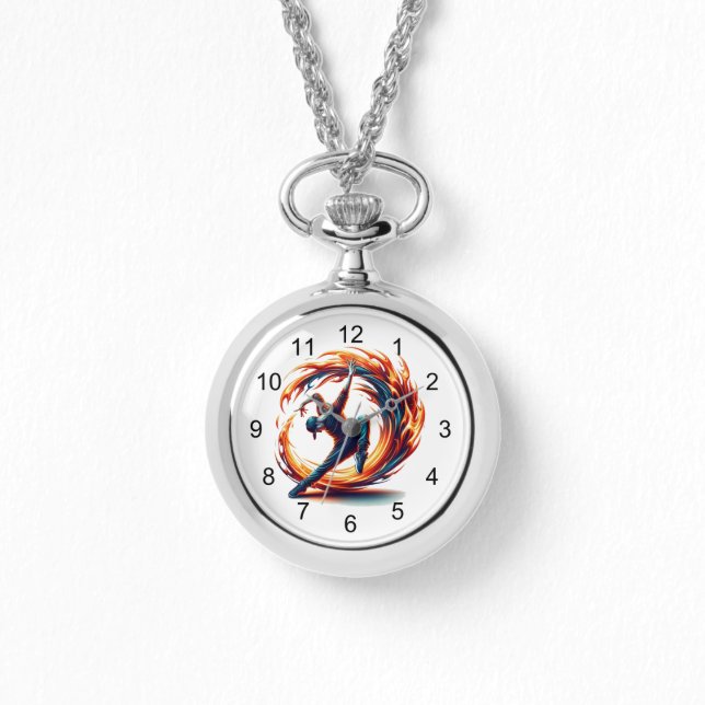 Inferno Spin – Fiery Breakdance Art Watch (Front)