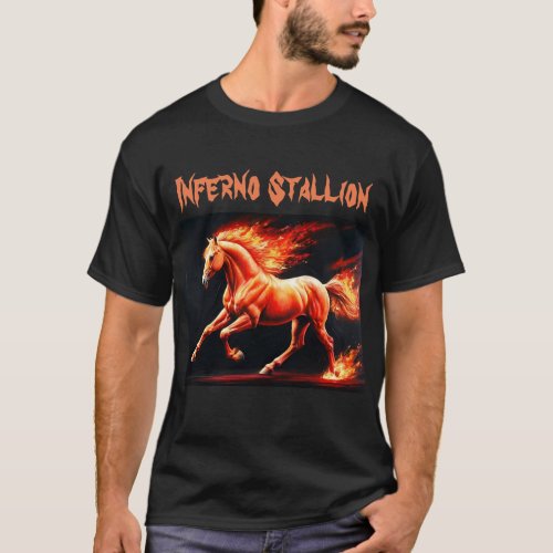 Inferno Stallion Fiery Black Horse Design T_Shirt