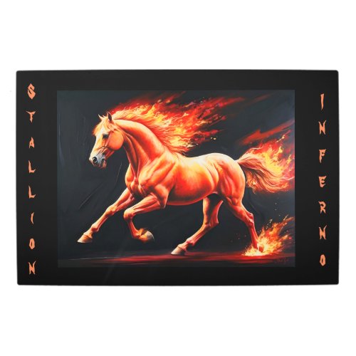 Inferno Stallion Majestic Black Horse in Flames Metal Print