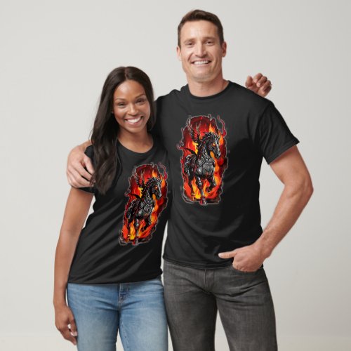 Inferno Stallion _ Metal Horse in Flames Tee