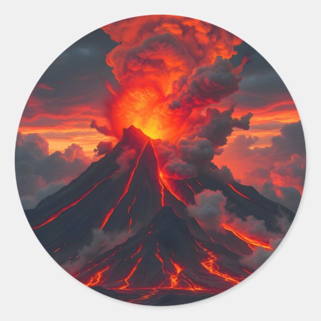 Inferno Summit – Volcanic Fantasy Landscape  Classic Round Sticker (Front)