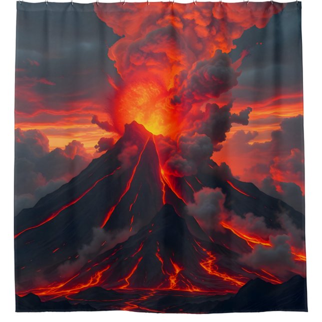Inferno Summit – Volcanic Fantasy Landscape Shower Curtain (Front)
