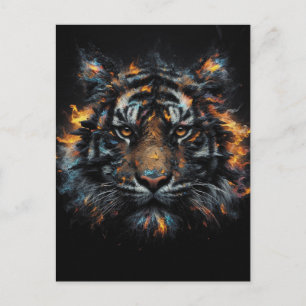 Inferno Tiger – Fiery Wild Tiger Digital Art Postcard