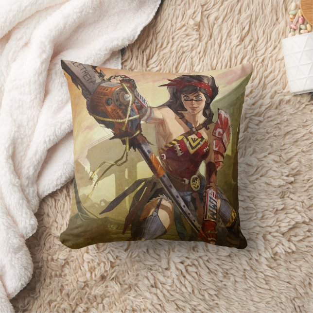 Infinite Crisis Atomic Wonder Woman Illustration Throw Pillow (Blanket)