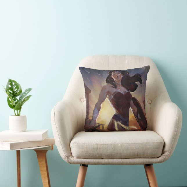 Infinite Crisis Wonder Woman Illustration Throw Pillow (Chair)