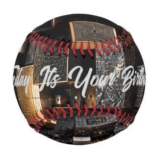 Infinite Futuristic Black Gold Cube Tunnel Baseball