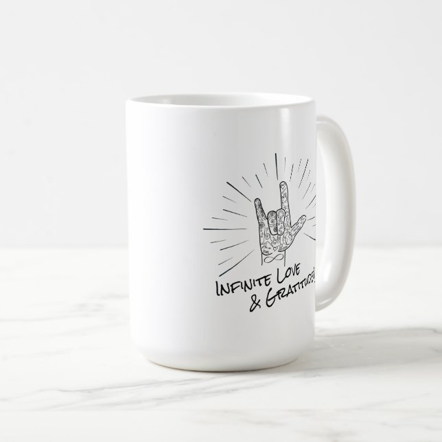 Infinite Love & Gratitude 15th Anniversary Mug (Front Right)