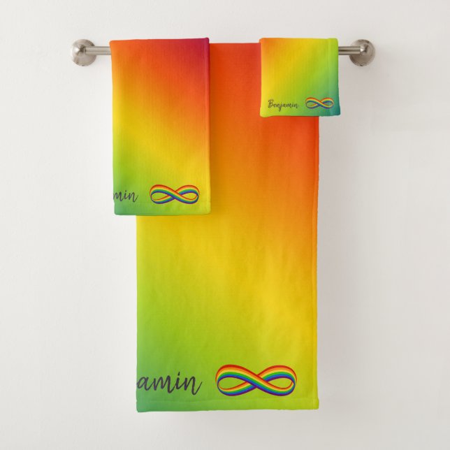 Infinite Love Symbol Rainbow Cool Infinity Pride Bath Towel Set (Insitu)