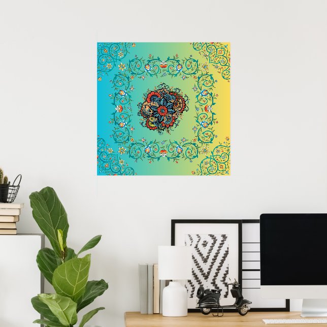 Infinite Splendor, Mehndi Green Floral Art Poster (Home Office)