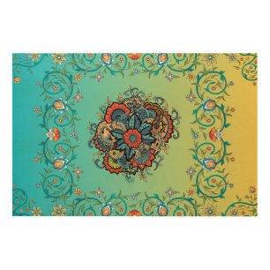 Infinite Splendor: Mehndi Green Floral Wood Wall Art