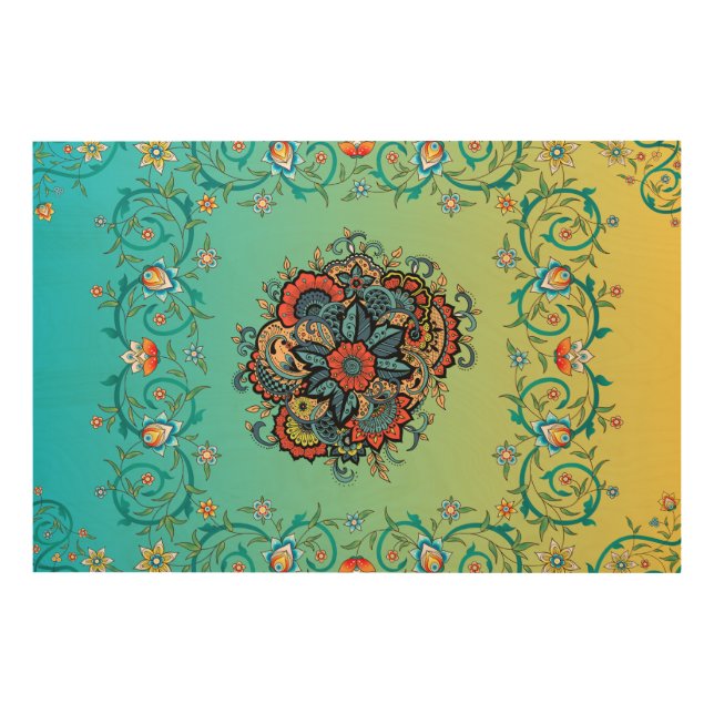 Infinite Splendor: Mehndi Green Floral Wood Wall Art (Front)