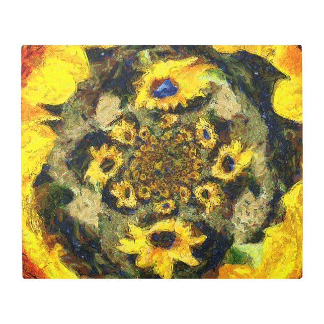 Infinite Sunflowers in Blue Metal Art (Front)