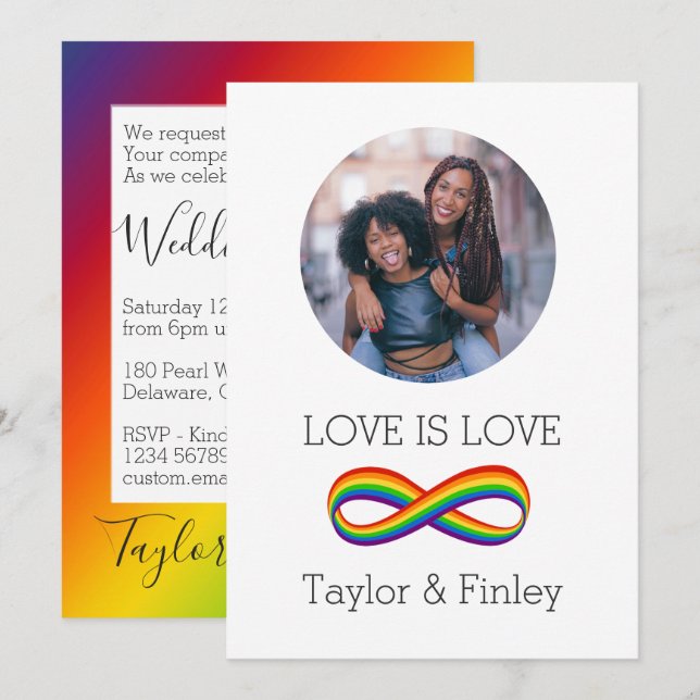  Infinite Symbol Rainbow Personalized LGBT Wedding Invitation (Front/Back)