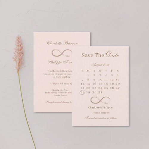 Infinity Blush Gold Calendar Save The Date Wedding Invitation