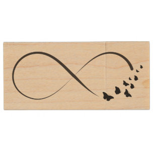 Infinity butterfly symbol wood USB flash drive