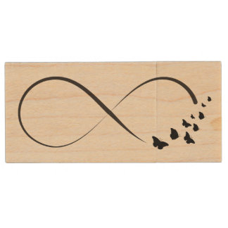 Infinity  butterfly symbol wood USB flash drive