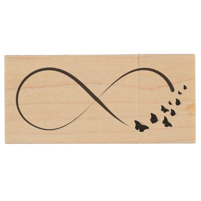 Infinity  butterfly symbol wood USB flash drive (Front)
