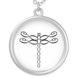 Infinity Dragonfly black design Silver Plated Necklace