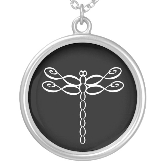 Infinity Dragonfly white design Silver Plated Necklace (Front)