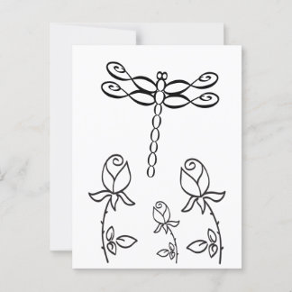 Infinity Dragonfly with Roses Black and White Postcard