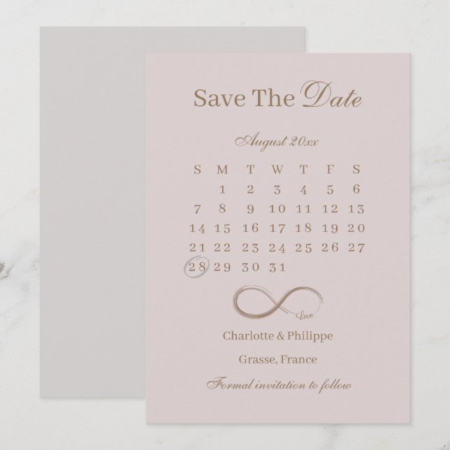 Infinity Dusty Pink Calendar Save The Date Wedding Invitation (Front/Back)