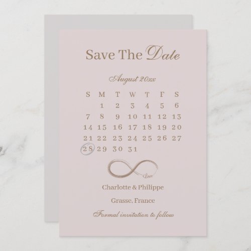 Infinity Dusty Pink Calendar Save The Date Wedding Invitation