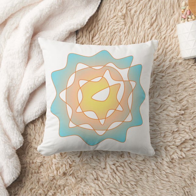 Infinity Flower in Yellow Teal Perpetual Art Throw Pillow (Blanket)
