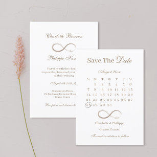 Infinity Gold White Calendar Save The Date Wedding Invitation