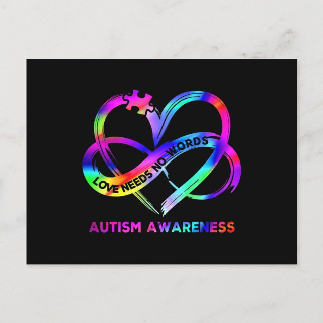 Infinity Heart Love Autism Awareness Needs No Word Postcard (Front)