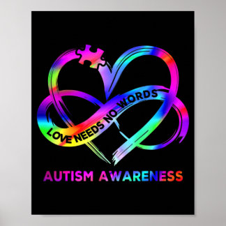 Infinity Heart Love Autism Awareness Needs No Word Poster
