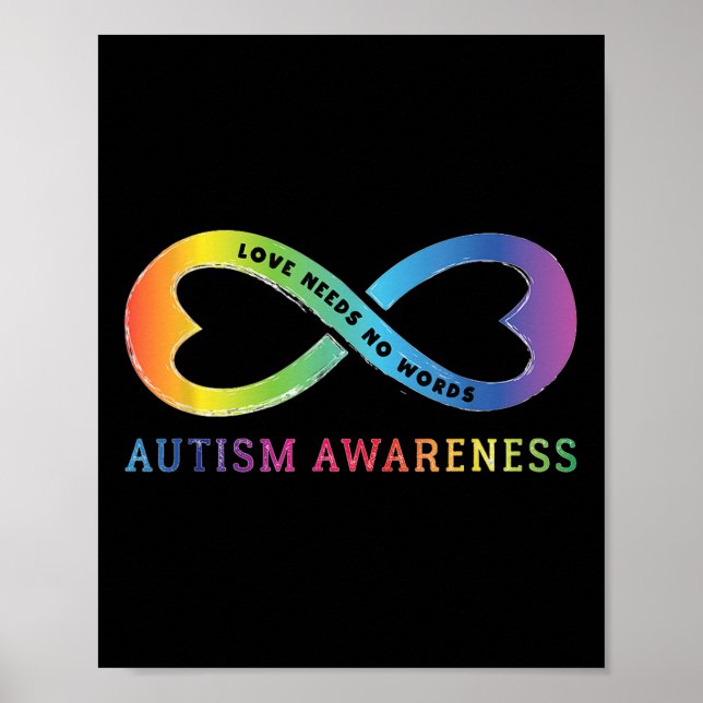 Infinity Heart Love Autism Awareness Needs No Word Poster (Front)