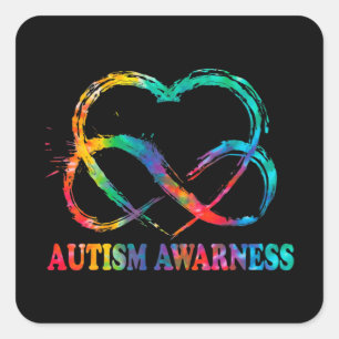 Infinity Heart Love Autism Awareness Needs No Word Square Sticker